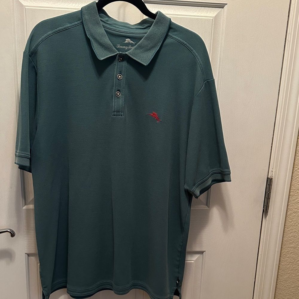 Tommy Bahama Teal Supima Cotton blend Polo Shirt with Red Logo XL